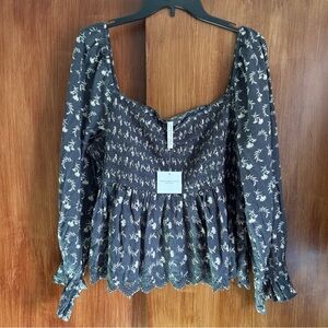 NWT American Eagle Floral Embroidered Smocked Babydoll Blouse | Women’s Plus XXL